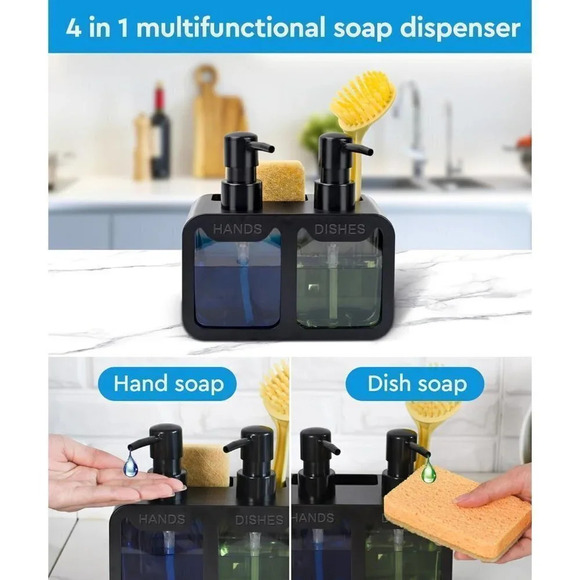 Dispenser with Sponge Caddy and  Brush Holder 4-in-1 Organizer for Kitchen - Picture 4 of 7